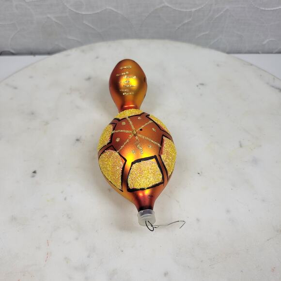 VTG De Carlini Turtle Reflector Ornament Orange Handpainted Glittered Indent - Picture 5 of 16